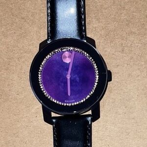 MOVADO BOLD Purple Watercolor Dial Blue Leather Ladies Wrist Watch  AUTHENTIC